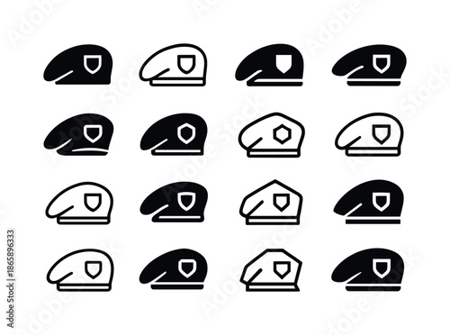 Honor Guard Logos. Honor guard line. Icon set. Set Logo of honor guard line: military beret. harmonious logo variations of the same emblematic concept, each