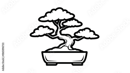 A black and white bonsai tree.