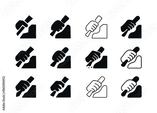 Sculpture Icon Set. Sculpture. Icon set. Set Logo of Sculpture: sculptor?s tool set. harmonious logo variations of the same emblematic concept, each with