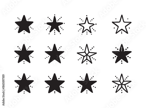 Fireworks Icon Set. Holiday Fireworks. Icon set. Set Logo of Holiday Fireworks: sparkler trail in star shape. harmonious logo variations of the same emblematic