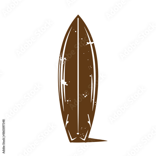 Brown surfboard icon illustration standing upright on white background  recreational water sports equipment