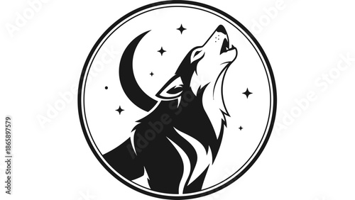 Wolf howling at the moon logo.