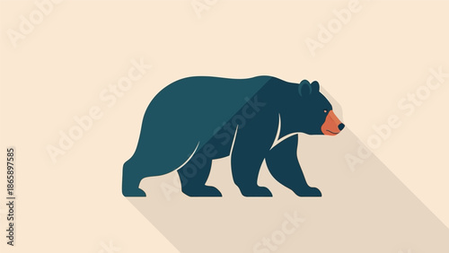 A dark blue bear walks forward.
