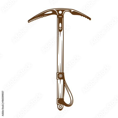 ice axe climbing equipment for mountaineering and hiking in brown color  outdoor adventure tool