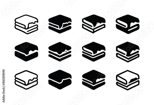 Worn Towel Icons. Worn Towel. Icon set. Set Logo of worn towel: folded stack with worn top layer. harmonious logo variations of the same emblematic concept,