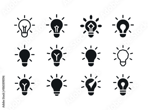 Innovation Logo Set. Innovation. Icon set. Set Logo of innovation: lightbulb spark. harmonious logo variations of the same emblematic concept, each with