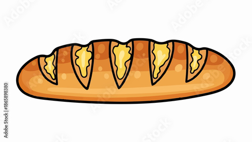 Cartoon loaf of bread with golden crust and creamy filling in the cuts