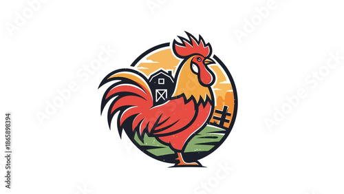 A colorful rooster standing proudly outdoors.