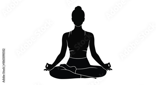 a peaceful depiction of a woman meditating in the lotus position a striking black silhouette