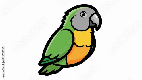 Cartoon parrot with green, yellow, and orange plumage