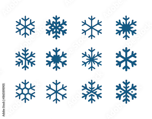 Snowflake Logo Variations. winter snowflakes. Icon set. Set Logo of winter snowflakes: hexagonal flake. harmonious logo variations of the same emblematic