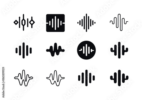 Harmonious Soundwave Logos. song. Icon set. Set Logo of song: soundwave pattern. harmonious logo variations of the same emblematic concept, each with different