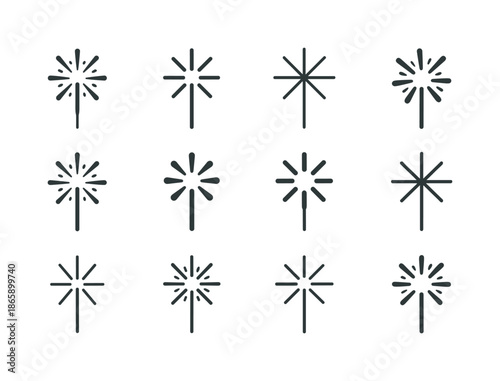 Sparkler Icon Set. Sparkler. Icon set. Set Logo of Sparkler: festive firework spark. harmonious logo variations of the same emblematic concept, each with