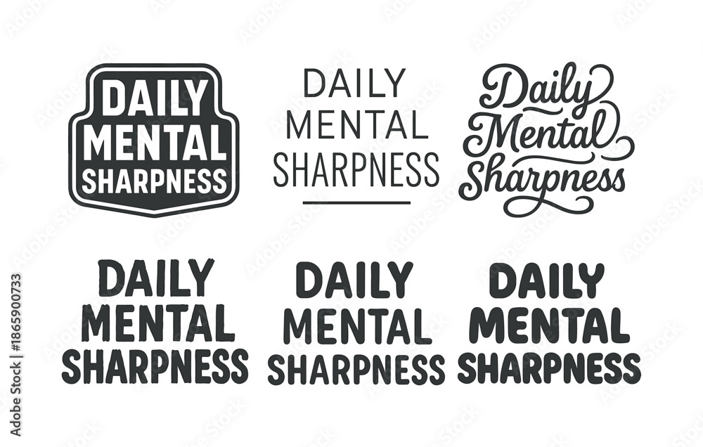 Fototapeta premium Harmonious Lettering Grid. Daily mental sharpness. Set lettering. harmonious lettering variations of the same emblematic concept (Retro vintage badge style,