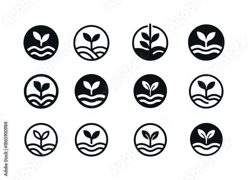 Zero Waste Farming Icons. zero waste farming. Icon set. Set Logo of zero waste farming: crop cycle. harmonious logo variations of the same emblematic concept,