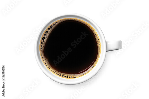 Morning Brew: A pristine white mug cradles a rich, dark brew, its surface crowned with a delicate froth, offering an inviting aroma and a promise of revitalizing energy.