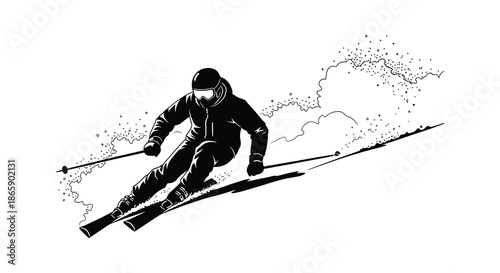 A dynamic depiction of a skier in motion carving through snow with precision and skill silhouette