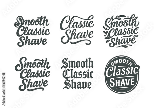 Diverse Shave Lettering. Smooth classic shave. Set lettering. harmonious lettering variations of the same emblematic concept, each with different artistic