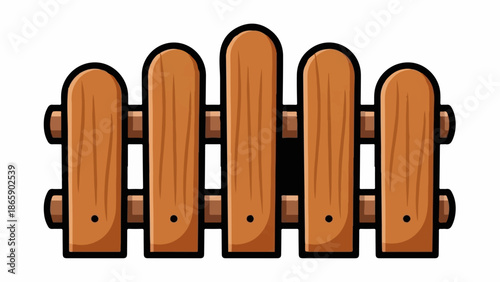 A simple cartoon illustration of a brown wooden picket fence with a black outline against a white background