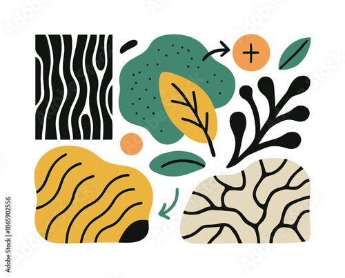 Modern Nature Patterns. Eco textures. A modern take on bark, moss, and stone patterns blended into a seamless visual field. Stylized nature meets minimalist