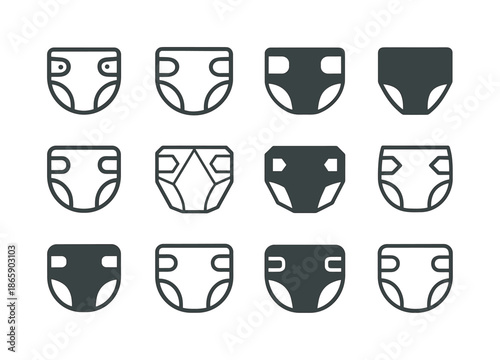 Baby Logo Collection. Baby. Icon set. Set Logo of baby: diaper. harmonious logo variations of the same emblematic concept, each with different artistic