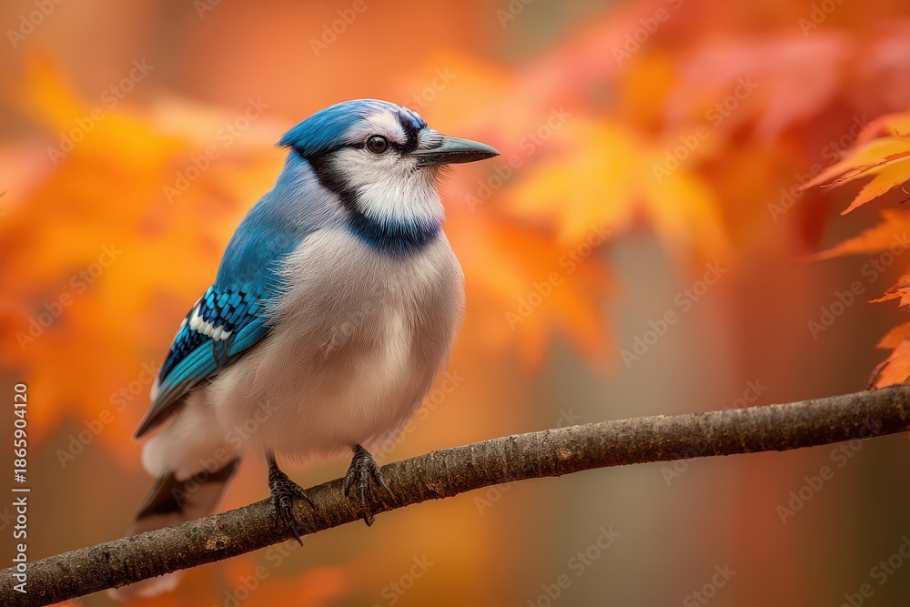 Obraz premium Calm woodland portrait of a blue jay in seasonal autumn tones