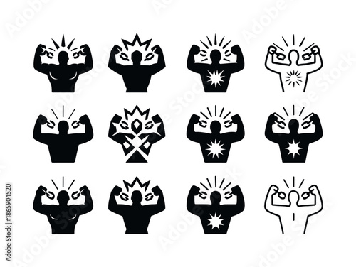 Dynamic Chain Emblems. Breaking chains in rage. Icon set. Set Logo of Breaking chains in rage: burst of force. harmonious logo variations of the same