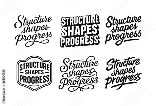 Diverse Lettering Styles. Structure shapes progress. Set lettering. harmonious lettering variations of the same emblematic concept, each with different