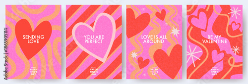 Creative concept of Happy Valentines Day cards set. Modern abstract art design with hearts, wavy and liquid shapes. Templates for celebration, ads, branding, banner, cover, label, poster, sales