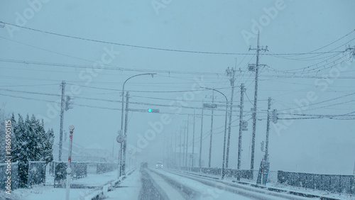 winter road in the town