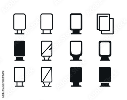 Digital Signage Logos. Digital signage. Icon set. Set Logo of digital signage: vertical display stand. harmonious logo variations of the same emblematic