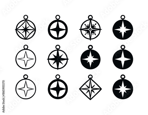 Vintage Compass Icons. Vintage compass. Icon set. Set Logo of vintage compass: antique travel emblem. harmonious logo variations of the same emblematic