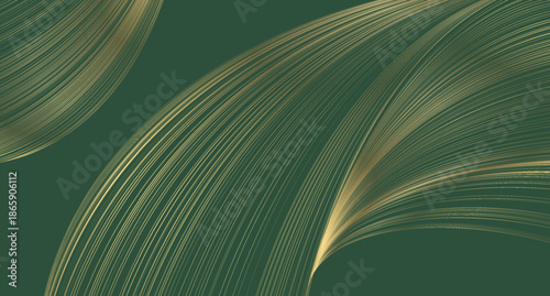 Green abstract background with golden wavy pattern. Art deco ornament vector illustration
