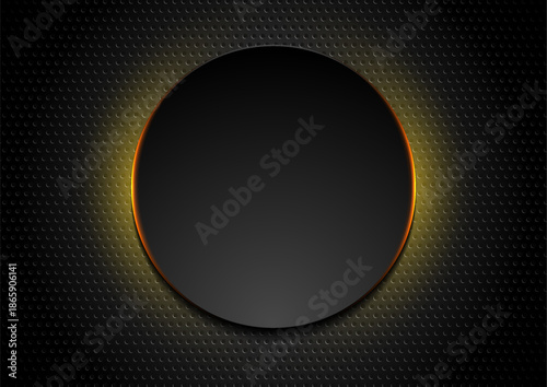 Futuristic technology abstract perforated background with neon glowing circle frame. Vector design