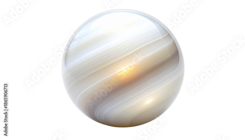 Oval orb with swirling beige and white bands, glossy, on black