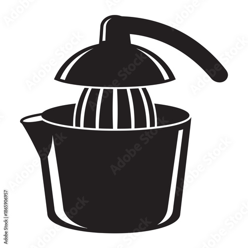 Minimalist black and white citrus juicer icon vector illustration for kitchen appliance and healthy juice branding.
