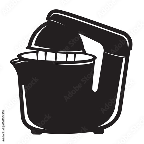 Minimalist black and white citrus juicer icon vector illustration for kitchen appliance and healthy juice branding.