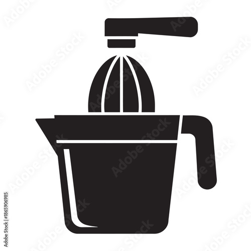 Minimalist black and white citrus juicer icon vector illustration for kitchen appliance and healthy juice branding.
