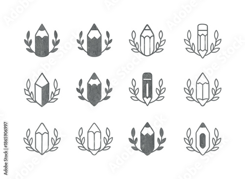 Diverse Logo Concepts. Amateur. Icon set. Set Logo of amateur: pencil sketch. harmonious logo variations of the same emblematic concept, each with different