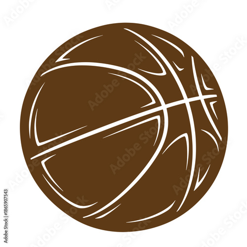 Brown basketball icon with white lines on plain background  sports symbol