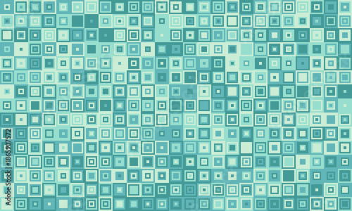 Abstract teal square mosaic pattern.  Perfect for backgrounds, website design, presentations, or textile prints.  Subtle texture and calming color palette evoke serenity and modern design.
