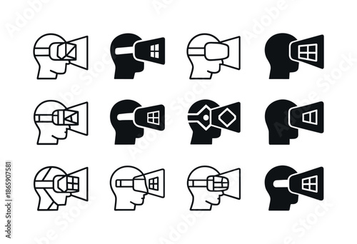 Virtual Reality Icons. Virtual reality and its impact on the internet experience. Icon set. Set Logo of Virtual reality and its impact on the