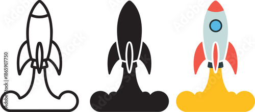 Rocket launch vector icon representing startup business innovation and space exploration