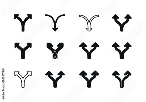 Paradigm Shift Icons. Paradigm shift. Icon set. Set Logo of paradigm shift: divergent paths symbol. harmonious logo variations of the same emblematic concept,