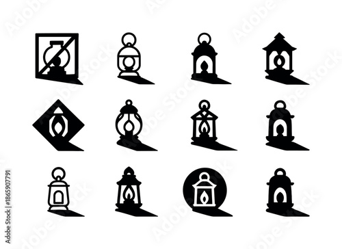 Dark Shadows Icons. Dark shadows. Icon set. Set Logo of Dark shadows: abandoned lantern. harmonious logo variations of the same emblematic concept, each with