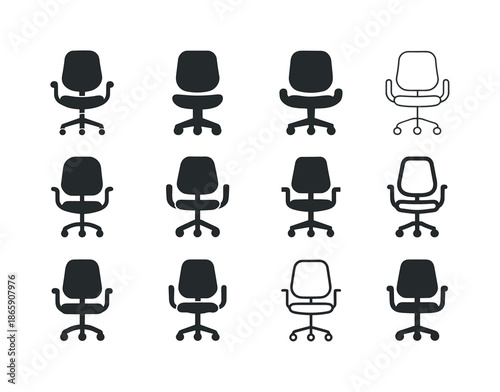 Remote Work Icons. Remote work revolution post-pandemic. Icon set. Set Logo of Remote work revolution post-pandemic: ergonomic chair. harmonious logo