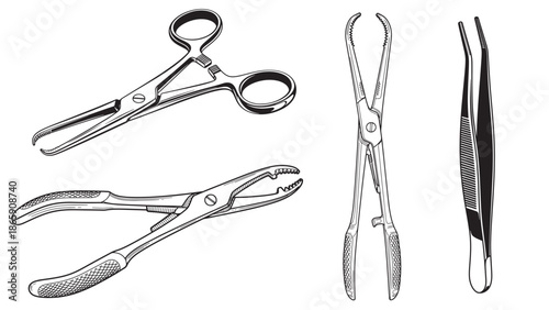 Professional surgical forceps and medical clamps for precision clinical operations and healthcare hospital equipment supply chain business management and pharmaceutical branding.