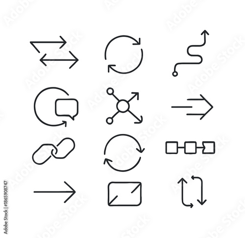 Interactive Process Icons. Interactive processes. Line icon set of Interactive processes: flow arrows, feedback icon, circular exchange, step-by-step path,