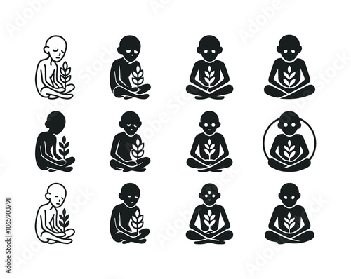 Nourishment Symbol Logos. malnourished child. Icon set. Set Logo of malnourished child: wheat grain symbolizing nourishment. harmonious logo variations of the