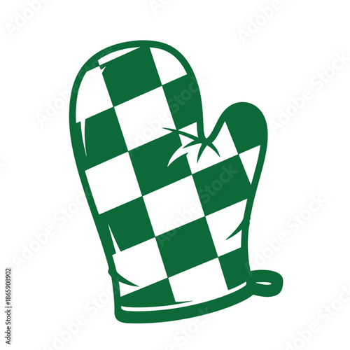 Green and white checkered oven mitt with a loop  kitchen utensil for heat protection  cooking accessory